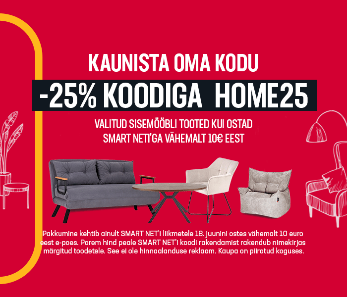 Kaunista oma kodu Valitud sisemööbli tooted -25% kui ostad Smart Neti'ga vähemalt 10€ eest