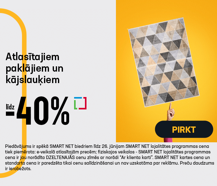 Atlasītajiem paklājiem un kājslauķiem līdz -40%