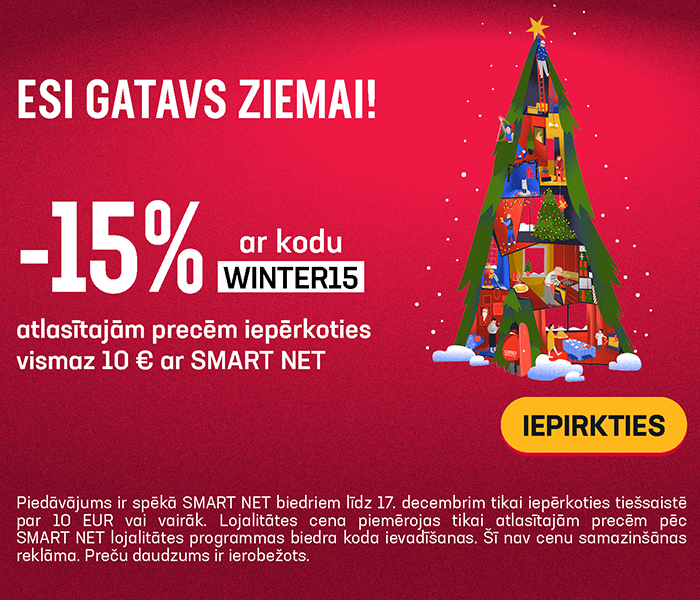 Esi gatavs ziemai! -15% atlasītajām precēm iepērkoties vismaz 10 € ar Smart Net