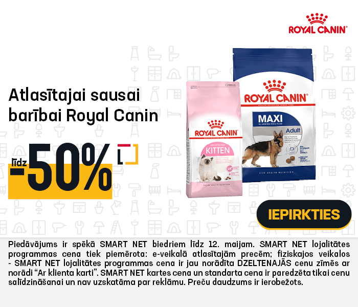 Atlasītajai sausai barībai Royal Canin līdz -50 % 	