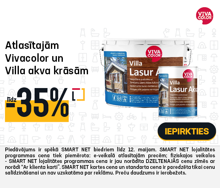 Atlasītajām Vivacolor un Villa akva krāsām līdz -35%	