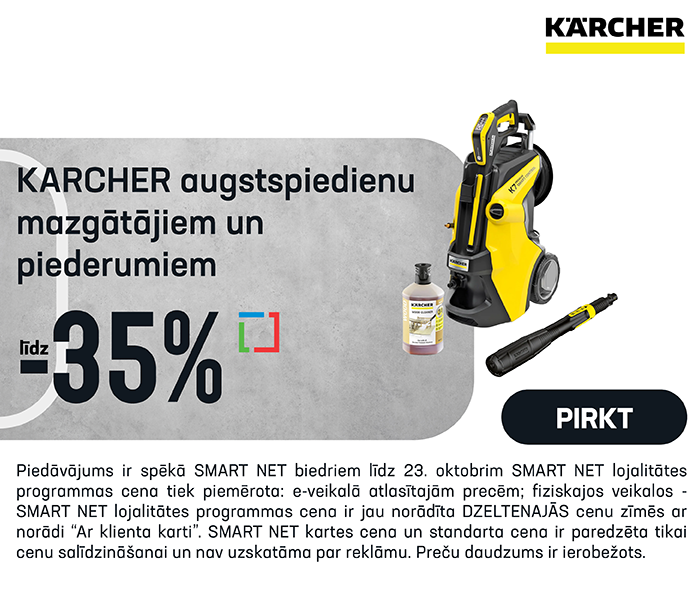 Karcher augstspiedienu mazgātājiem un piederumiem līdz -35%
