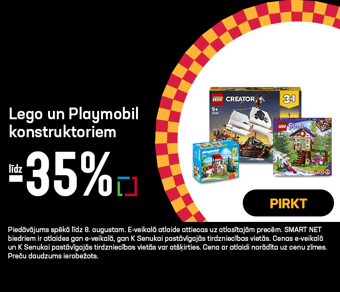 Lego un Playmobil konstruktoriem līdz 35%