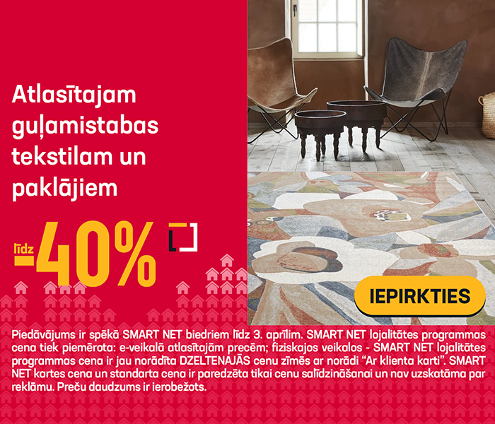 Atlasītajam guļamistabas tekstilam un paklājiem līdz -40%	