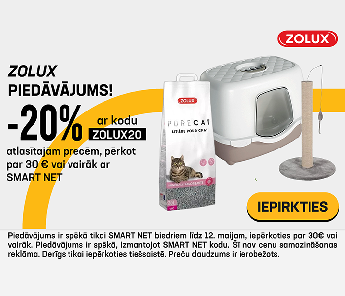 Zolux piedāvājums! -20% atlasītajām precēm, pērkot par 30 € vai vairāk ar SMART NET