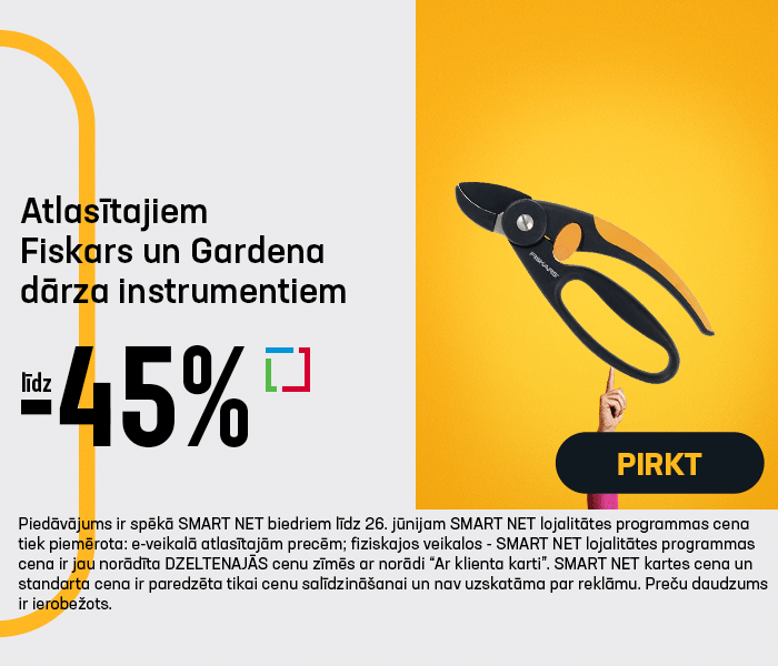 Atlasītajiem Fiskars un Gardena dārza instrumentiem līdz -45%