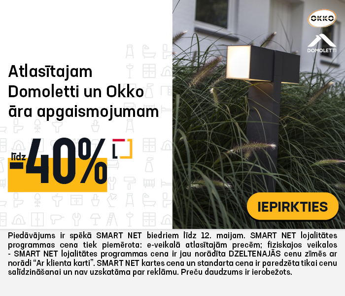 Atlasītajam Domoletti un Okko āra apgaismojumam līdz -40%	
