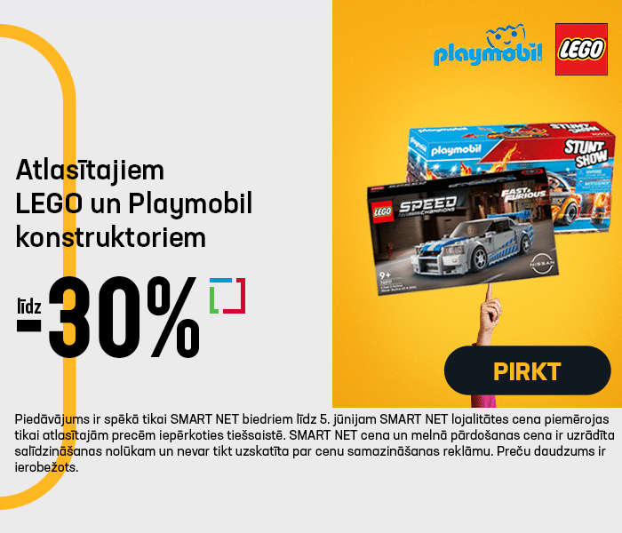 Atlasītajiem LEGO un Playmobil konstruktoriem līdz -30%