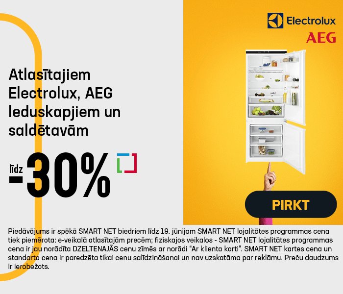 Atlasītajiem Electrolux, AEG leduskapjiem un saldētavām līdz -30%