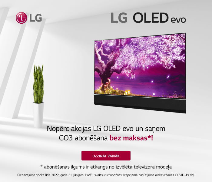 Nopērc akcijas LG OLED evo un saņem GO3 abonēšana bez maksas* (abonēšanas ilgums ir atkarīgs no izvēlēta televizora modeļa)