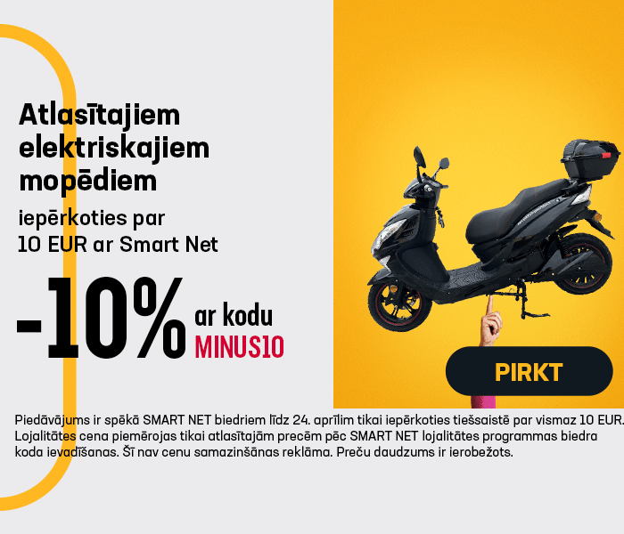 Atlasītajiem elektriskajiem mopēdiem līdz -10% iepērkoties par 10 EUR ar Smart Net