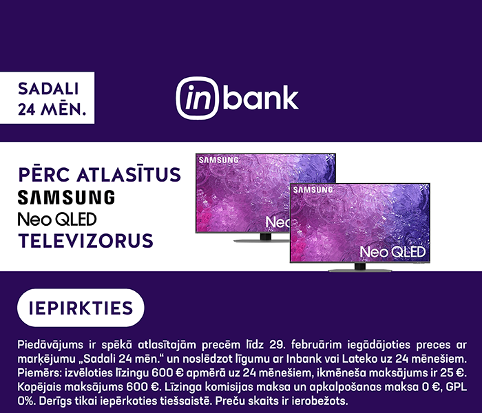 Pērc atlasītus Samsung NEO QLED televizorus bez papildus maksas, slēdzot līgumu uz 24 mēnešiem