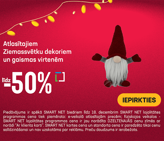 Atlasītajiem Ziemassvētku dekoriem un gaismas virtenēm līdz -50%
