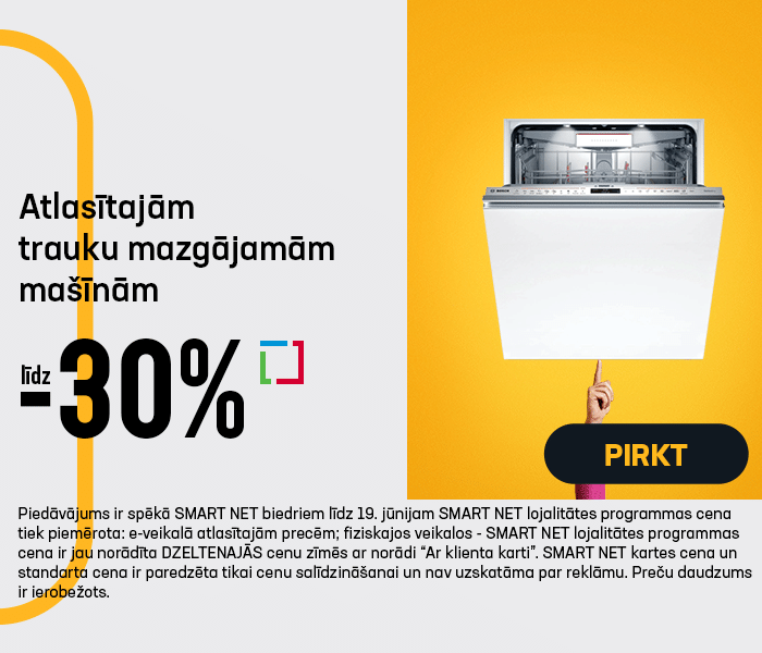 Atlasītajām trauku mazgājamām mašīnām līdz -30%