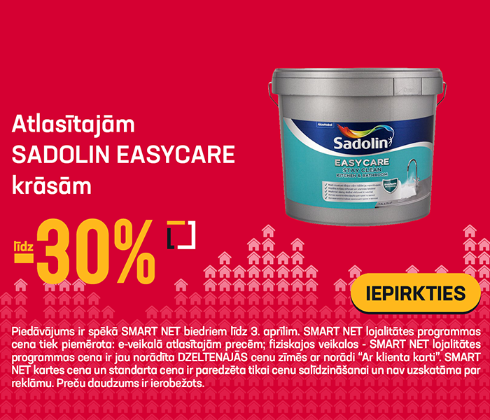 Atlasītajām Sadolin Easycare krāsām līdz -30%	