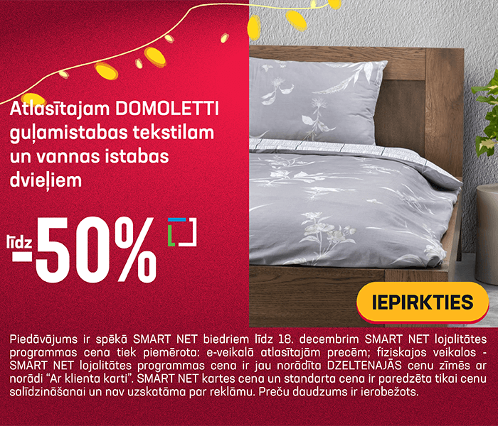 Atlasītajam Domoletti guļamistabas tekstilam un vannas istabas dvieļiem līdz -50%