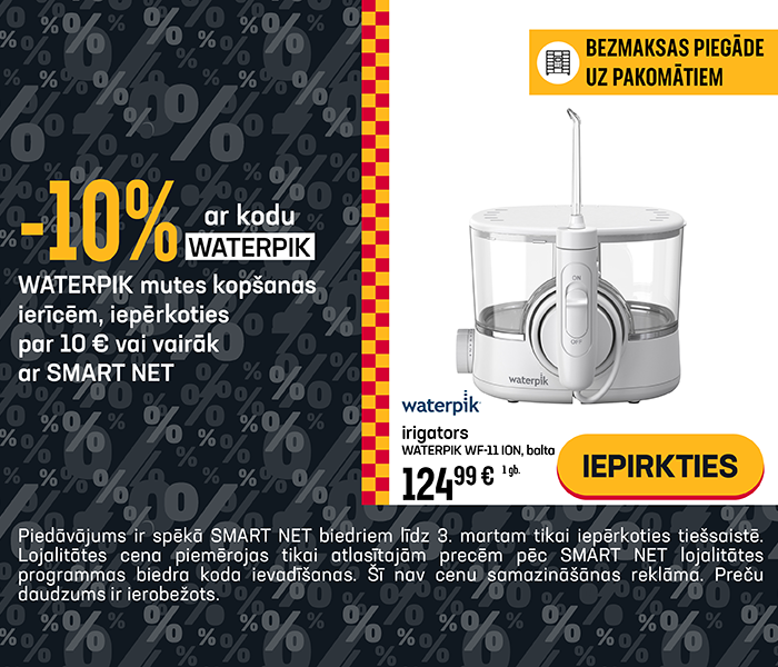 -10% Waterpik mutes kopšanas ierīcēm, iepērkoties par 10 € vai vairāk ar Smart Net