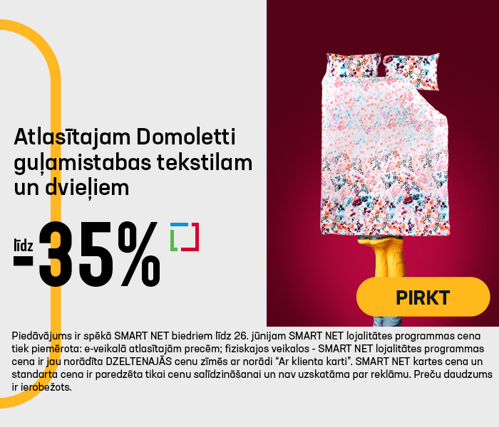 Atlasītajam Domoletti guļamistabas tekstilam un dvieļiem līdz -35%