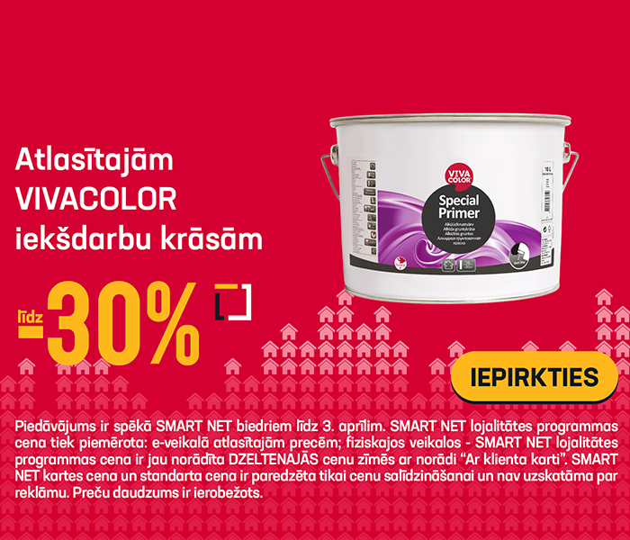 Atlasītajām VIVACOLOR iekšdarbu krāsām līdz  -30%	