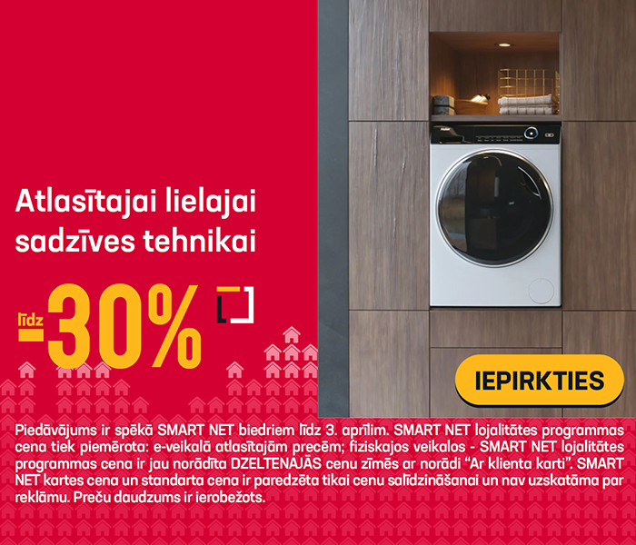 Atlasītajai lielajai sadzīves tehnikai līdz -30%	