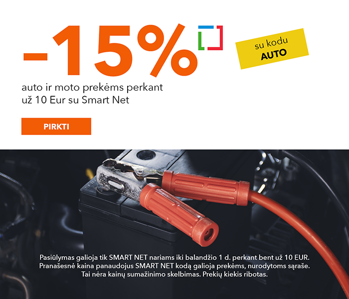 -15% auto ir moto prekėms perkant už 10 Eur su Smart Net 