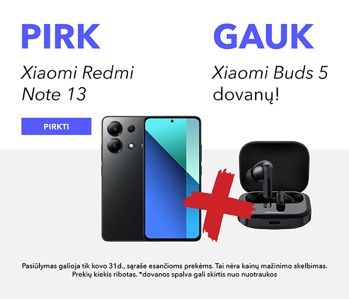 Pirk Xiaomi Redmi Note 13 ir gauk  Xiaomi Buds 5 dovanų!