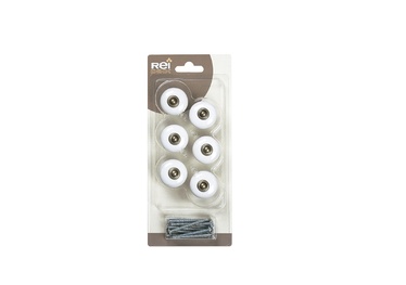 Mööblinupp, antiik messing/valge, 31 mm, 6 tk