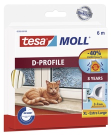 Blīvējums logiem un durvīm D Tesa 9x7mm 6m, balts