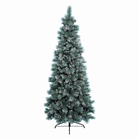Kalėdinė eglutė Šerkšnas su kankorėžiais, balta, 150 cm aukščio